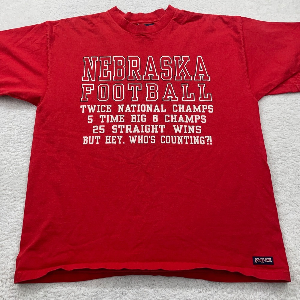 Nebraska Football JanSport‎ T-Shirt Twice National Champs Vintage Red L